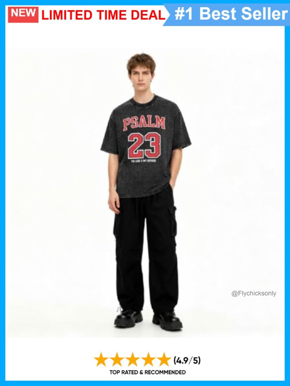 Psalm 23 Bible Verse Graphic T-Shirt 100% Cotton Washed Oversized Christian Tee